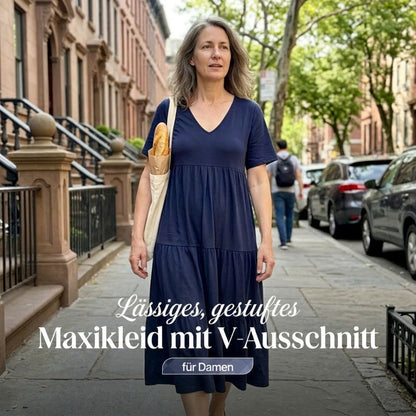 🔥 Lässiges langes Damenkleid mit kurzen Ärmeln – Weich, luftig & vielseitig – Perfekt für warme Tage, Strand oder einen entspannten Look – bequemer Schnitt für den Alltag 🌸✨