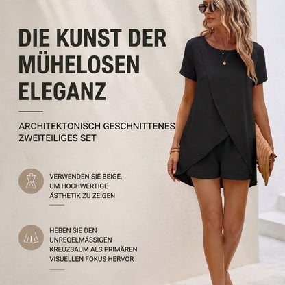 👗 50% RABATT! ☀️ Damen Zweiteiler – asymmetrisches Oberteil & Shorts – Einfarbig, luftig & vielseitig für Sommer, Strand & Alltag 🏖️