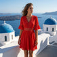 ✨ Schickes Kleid mit V-Ausschnitt & Spitzenausschnitten – Feminin & luftig – Perfekt für Sommer, Hochzeit oder romantische Abende – eleganter Blickfang mit feinen Details 🌸