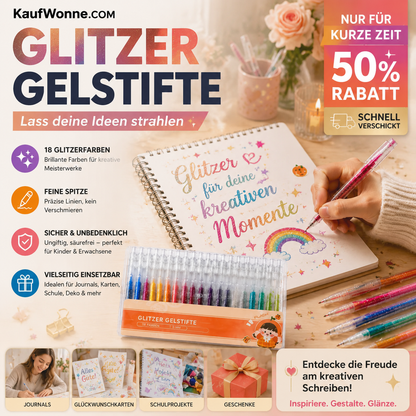 🎁 Glitzer‑Gelstifte‑Set, bunte Glitzertinten für Notizen, Malen, Basteln und Scrapbooking