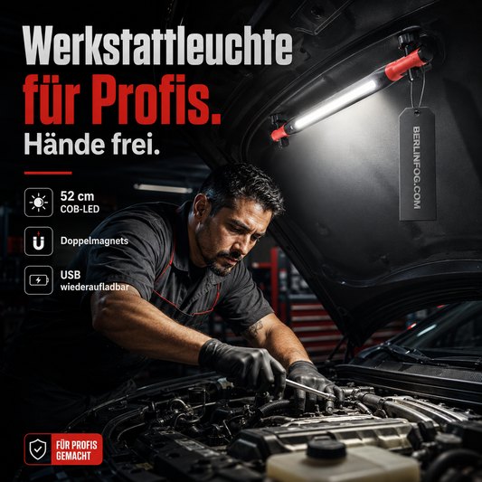 🔧Wiederaufladbare Werkstattleuchte – 3000 LM, IPX4 wassergeschützt & 360° Haken