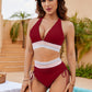 👙 Hochtailliertes Bikini Set mit Regenbogenwellen-Bund – Bauchkontrolle, Halter V-Ausschnitt, seitliche Zugbänder für Strand & Pool