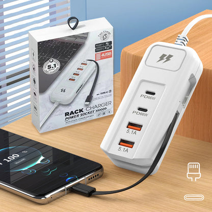🔥🔥Aktion: Ab 6,99€!! – Multifunktioneller Schnelllader mit 2PD + 2USB! 🔌📱 66W, Eingebautes Typ-C-Kabel & Sicher Laden für 4 Geräte Gleichzeitig