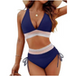 👙 Hochtailliertes Bikini Set mit Regenbogenwellen-Bund – Bauchkontrolle, Halter V-Ausschnitt, seitliche Zugbänder für Strand & Pool