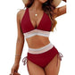 👙 Hochtailliertes Bikini Set mit Regenbogenwellen-Bund – Bauchkontrolle, Halter V-Ausschnitt, seitliche Zugbänder für Strand & Pool