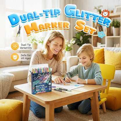 ✨ 24-Farben Dual-Tip Glitzer-Marker Set – Glitter & Fine Tip, Lebendige Farben & Perfekt Für Kunst, Basteln & Handlettering 🖌️