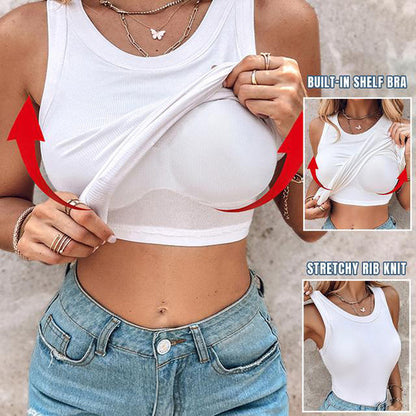 💥62% Rabatt 🎀Geripptes Tanktop mit integriertem BH für Frauen🌸ideal für Alltag, Freizeit und Sommer🌊