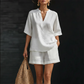 Damen 2-teiliges Set 👚 V-Ausschnitt Top + Shorts – weich, leicht & super komfortabel 🌿