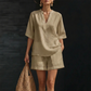 Damen 2-teiliges Set 👚 V-Ausschnitt Top + Shorts – weich, leicht & super komfortabel 🌿