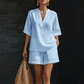 Damen 2-teiliges Set 👚 V-Ausschnitt Top + Shorts – weich, leicht & super komfortabel 🌿