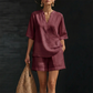 Damen 2-teiliges Set 👚 V-Ausschnitt Top + Shorts – weich, leicht & super komfortabel 🌿
