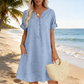 🔥Letzter Tag: 60% Rabatt!⏰👗Rabatt Damen Tunika-Kleid mit V-Ausschnitt & Taschen 🌊 Lässiges Kleid in Leinenoptik für Sommer, Strand & Alltag
