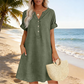 🔥Letzter Tag: 60% Rabatt!⏰👗Rabatt Damen Tunika-Kleid mit V-Ausschnitt & Taschen 🌊 Lässiges Kleid in Leinenoptik für Sommer, Strand & Alltag