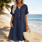 🔥Letzter Tag: 60% Rabatt!⏰👗Rabatt Damen Tunika-Kleid mit V-Ausschnitt & Taschen 🌊 Lässiges Kleid in Leinenoptik für Sommer, Strand & Alltag