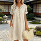 🔥Letzter Tag: 60% Rabatt!⏰👗Rabatt Damen Tunika-Kleid mit V-Ausschnitt & Taschen 🌊 Lässiges Kleid in Leinenoptik für Sommer, Strand & Alltag