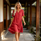 🔥Letzter Tag: 60% Rabatt!⏰👗Rabatt Damen Tunika-Kleid mit V-Ausschnitt & Taschen 🌊 Lässiges Kleid in Leinenoptik für Sommer, Strand & Alltag