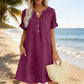 🔥Letzter Tag: 60% Rabatt!⏰👗Rabatt Damen Tunika-Kleid mit V-Ausschnitt & Taschen 🌊 Lässiges Kleid in Leinenoptik für Sommer, Strand & Alltag