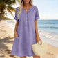 🔥Letzter Tag: 60% Rabatt!⏰👗Rabatt Damen Tunika-Kleid mit V-Ausschnitt & Taschen 🌊 Lässiges Kleid in Leinenoptik für Sommer, Strand & Alltag
