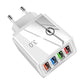 🔌4-Port QC 3.0 Schnellladegerät – 4 Geräte gleichzeitig laden – 4 Stecker-Alternativen – Sicherheitsschutz – Kompaktes Design – Für Reise & Zuhause 🌍✨🛡️