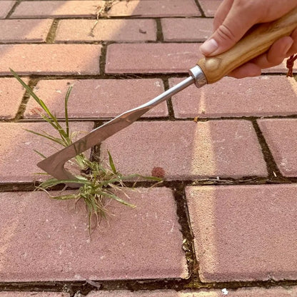 Crack Weeder Tool – scharfe Hakenspitze, Edelstahl und komfortabler Griff aus Buchenholz – ideal zum Entfernen von Unkraut aus Gehwegen, Holzterrassen und Ritzen