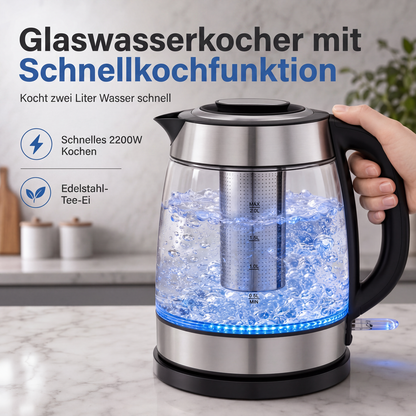 ⏰2 l Glas-Wasserkocher mit großer Kapazität, automatischer Abschaltung und Überhitzungsschutz