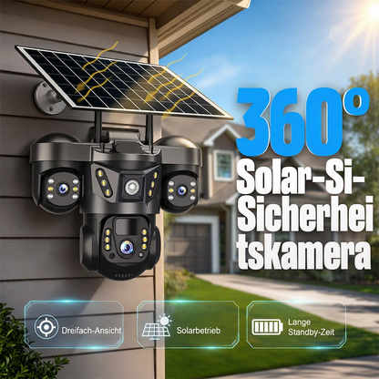 ☀️ Solar-WLAN-Kamera mit drei Objektiven und IP67-Schutz